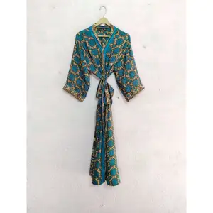 Bridal kimono dress sari fabric kimono jacket oriental robe recycled kimono women's clothing swimming Bikini wrap dress