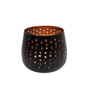 Bougie de style moderne ronde votive en fer de table de couleur or et ivoire - Product Image 4
