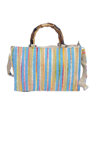 Sacs fourre-tout de luxe brodés de fleurs et de paillettes colorées avec poignée en bambou, sacs de plage exclusifs tissés à la main, mode estivale OEM ODM - Product Image 2