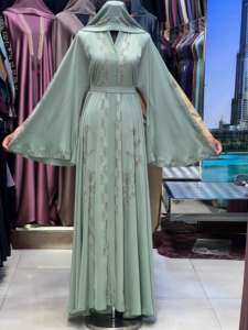 Abaya Negra Transpirable con Lentejuelas y Cuentas Hecha a Mano en Dubái 2024, Ropa Tradicional Islámica Musulmana para Mujer, Poliéster - Product Image 4