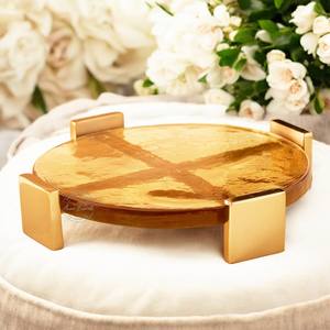 Design attrayant en aluminium plaqué or plateau de service motif simple plaque en métal pour la décoration de fête d'événement - Product Image 1