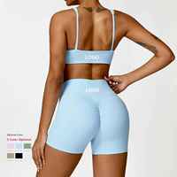 Ensemble de shorts de yoga 2 pièces pour femmes 2025, tricot sans couture, motif uni, bouton brodé, style vintage, coupe ajustée, 100 % coton