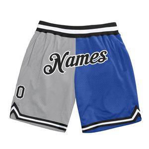 Shorts de basketball personnalisés gris noir-bleu authentiques style rétro tendance - Vente directe usine - Product Image 1