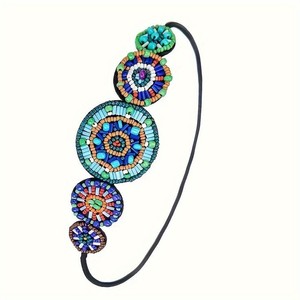 Diadema azul multi semilla cuentas bordado bandas elásticas para el cabello cuentas de vidrio diadema para mujeres y niñas - Product Image 1