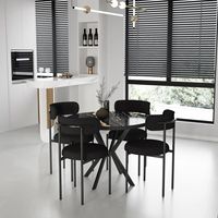 Ensemble de table à manger moderne VALENCIA avec 4 chaises, plateau en aggloméré et verre trempé, pieds en métal - Best Seller, première qualité pour salle à manger