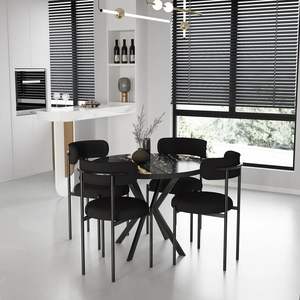 Ensemble de table à manger moderne VALENCIA avec 4 chaises, plateau en aggloméré et verre trempé, pieds en métal - Best Seller, première qualité pour salle à manger - Product Image 4