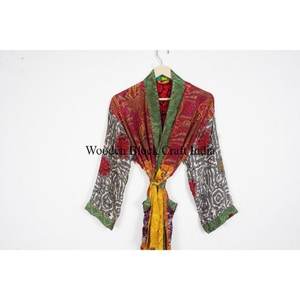 Kimono de Seda Hecho a Mano, Bata de Dormir, Bata de Manga Larga para Boda, Kimono para Mujer, Chaqueta para Festivales, Bata de Yoga, Bata de Salón - Product Image 1