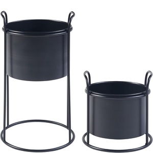 Preciosa maceta de metal con acabado negro con soporte para sala de estar, maceta decorativa moderna para interiores de hogar y oficina - Product Image 5