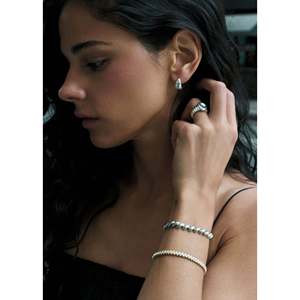 Classic Silver Teardrop Hoop <b>Earrings</b> with Water Drop and Flower Pattern Featuring Pear and Diamond Main Stones - Product Image 3