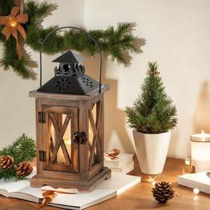 Bougeoir lanterne en bois pour intérieur et extérieur de longue durée avec finition polie Construction robuste Autres bocaux à bougies - Product Image 1