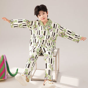 Cómodo conjunto de pijama de algodón de 2 piezas con botones apropiado para la edad para niños y adolescentes, niños y niñas - Product Image 4
