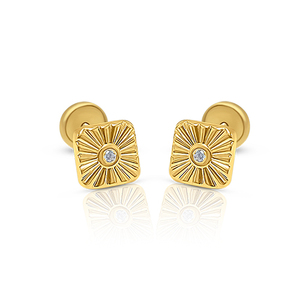 Boucles d'oreilles plaqué or à la mode Vintage Basic CZ Stone Square Shape Screw Pattern Rose Gold White Gold Material GIA Certified - Product Image 1