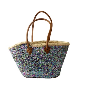 <b>Sequin</b> Colorful Straw <b>Bag</b> With Leather Handles Woven Paper Rope <b>Bag</b> Crochet Macrame Beach <b>Bags</b> Direct From Indian Supplier - Product Image 1
