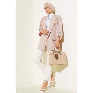 Chaqueta de mujer con mangas plegadas y detalles de bolsillo de piedra - Product Image 4