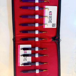 Ensemble de pinces à cils personnalisées avec logo, pointe dorée, texture antidérapante, en acier inoxydable, avec fermeture éclair - Product Image 1