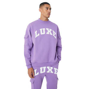 Vente chaude 2025, survêtement de sport pour homme personnalisé OEM, 100% coton, sweat-shirt à col rond épais, ensemble pantalon de survêtement - Product Image 2