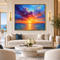 Tableau mural peint à la main, paysage marin au coucher du soleil vibrant, toile colorée, paysage côtier, décoration pour salon, hôtel, maison