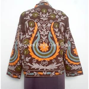 Hand Embroidered cotrise Bomber Jacket with Floral Motifs Vintage Tribal Style Autumn Outerwear in 100% Cotton for Boutiques - Product Image 5