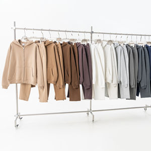 Pantalon de survêtement évasé unisexe personnalisé lourd et sweat à capuche zippé ensemble surdimensionné polaire strass vêtements Baggy 2 pièces ensemble blanc - Product Image 1