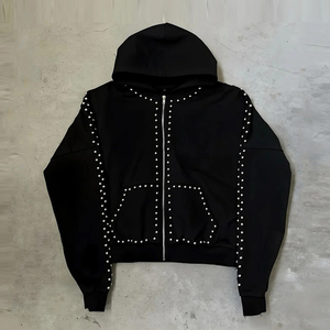 Sudadera con capucha bordada personalizada ropa de calle Sudadera con capucha en blanco vintage de gran tamaño lavado ácido sol desteñido desgastado sudadera con cremallera completa 2025 - Product Image 4