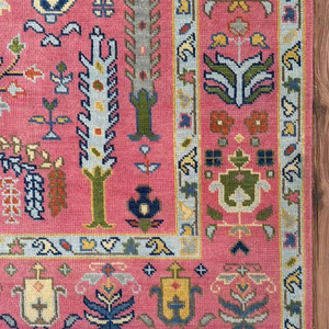 Hot Pink Oushak Alfombra de área anudada a mano Diseño de inspiración turca - Product Image 1