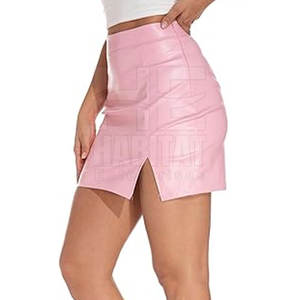 Mini-jupes en cuir véritable de couleur rose clair pour femmes, tissu doux et confortable, coupe élégante, idéales pour le quotidien et le travail - Product Image 4