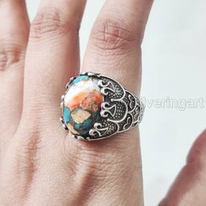 Nouveauté bague pour homme huître naturelle cuivre turquoise pierre précieuse bague de naissance pouf bijoux vintage bague en argent sterling 925 - Product Image 3