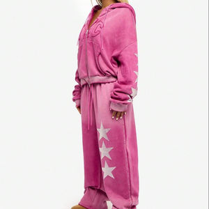 Survêtement unisexe à capuche décontracté, couleur unie, délavé à l'acide, avec broderie et logo appliqué, style streetwear, personnalisé, longueur intégrale, respirant - Product Image 2