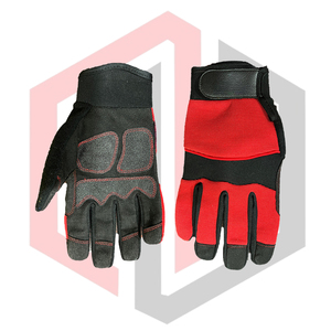 Black and <b>Red</b> Custom Split Leather Mechanic <b>Gloves</b> with Anti-Vibration Anti-Slip Knit Wrist Cuff - Product Image 5