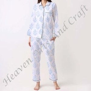 Pyjama en coton imprimé bloc boutonné pyjama de nuit printemps/été Floral/personnage/lettre/motif/vacances/motif cocotier - Product Image 5