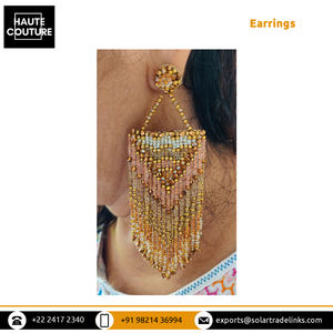 Boucles d'oreilles artisanales brodées à la main pour femmes/filles, pour les fêtes, Miyuki Chandelier, perles facettées à 3 facettes, sans placage - Product Image 6