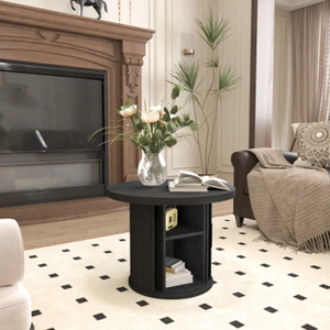 Linage Corporation Mesa de centro moderna de dos pisos con diseño extensible de almacenamiento para sala de estar Mesa de centro de doble cubierta - Product Image 2