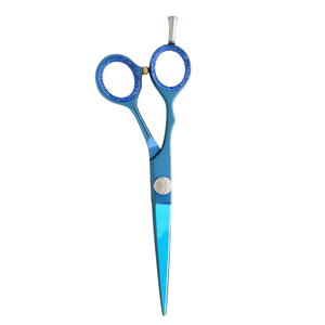 Salon de coupe de cheveux enduit de couleur bleue ciseaux en acier inoxydable ciseaux de coiffure de barbier avec repose-doigt réglable - Product Image 3