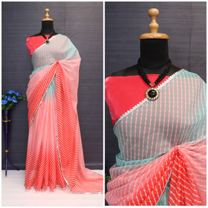 Premium Collection Organza Leheriya Imprimer Saree avec un beau travail de dentelle pour les filles Utilisation de cadeaux Disponible à la vente depuis l'Inde - Product Image 3