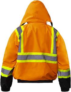 Premium High Visibility <b>Hi</b> <b>Vis</b> Waterproof <b>Fleece</b> lined <b>Jacket</b> / Parka with detachable hood - Customizable Logo - Product Image 4