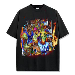 T-shirt poids lourd de haute qualité pour hommes avec col rond surdimensionné Logo personnalisé Puff Graphic Letter Design Tissu Jersey vierge - Product Image 6