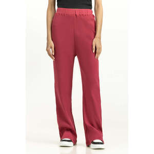 Pantalon décontracté rouge taille haute pour femme, coupe large, en toile respirante, style survêtement, coupe droite, effet froissé WM-TRKN-SS24-102 - Product Image 1