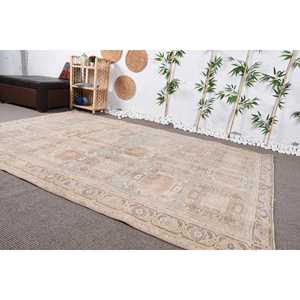 พรมวินเทจขนาด 6.1x9 ฟุต พรมตุรกีขนาดใหญ่ พรมลายตารางสีเบจแดง - Product Image 4