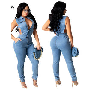 Tuta in Denim Casual a Vita Alta con Design Stampato Vestibilità Ampia Stile Estivo da Festa con Tecniche di Lavaggio e Logo in Vita - Product Image 2