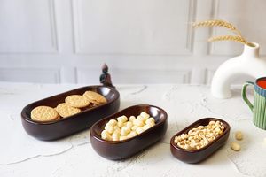 1 Tazón Ovalado de Madera de Mango Marrón Ecológico, Hecho a Mano, Estilo Clásico, para Servir Aperitivos, Ensaladas, Masa o Vajilla para Bodas - Product Image 2