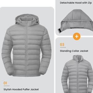 เสื้อแจ็คเก็ตผู้ชายสั่งตัดไซส์ได้ เสื้อผ้าสำหรับกิจกรรมกลางแจ้ง ลุคสบายๆ สำหรับฤดูหนาว มีฮู้ด ปกเสื้อแบบมีปก แขนยาว แจ็คเก็ตพัฟเฟอร์ทันสมัยสำหรับผู้ชาย - Product Image 3