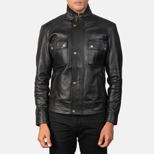 Nouvelle veste en cuir pour hommes à la mode veste en cuir véritable de style fermeture éclair pour hommes avec poches latérales veste pour hommes - Product Image 1
