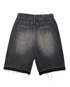 Personalizado desgastado bordado hombres moda Jorts alta calidad lavado holgado Jorts ácido lavado doble dobladillo pantalones cortos de mezclilla - Product Image 2