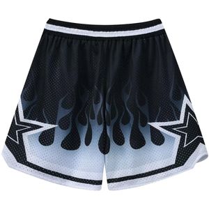 Shorts de basket-ball respirants antibactériens en maille personnalisés, design dégradé noir et bleu, streetwear avec étoiles, taille élastique - Product Image 6