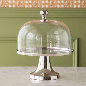 Traditional Metal Cake Stand With Glass Dome Perfect For Elegant Serving Of Cakes Pastries And Baked Goods - Product Image 5