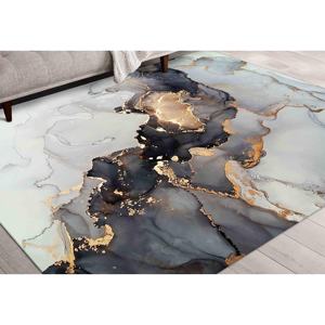 Tapis en marbre noir et or : Tapis d'art abstrait moderne, Tapis imprimé, Tapis en chenille - Product Image 1