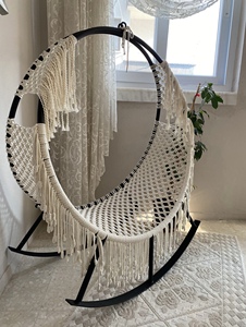 Hamaca redonda grande hecha a mano de macramé, columpio para interior y exterior, estilo bohemio, hamaca tejida a mano, columpio para dormitorio, decoración de jardín - Product Image 4