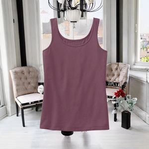 เสื้อกล้ามถักสีทึบสำหรับผู้หญิง คอกลม ชุดลำลอง ความยาวปกติ สีม่วง - Product Image 2