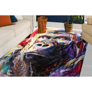 Alfombra Estampada con Pintura Abstracta de Gorila - Alfombra Moderna de Animales para Cuarto de Niños, Alfombra de Chenilla - Product Image 1