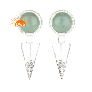 Pendientes Colgantes de Plata de Ley Fina Hechos a Mano con Gemas Naturales de Calcedonia Aqua y Circonita Cúbica, Fabricante de Joyería Personalizada - Product Image 1